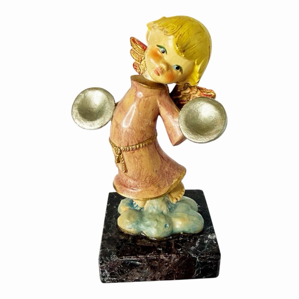 Vintage Toriart Anri Angel FIgurine Musician Playing The Cymbals Italy 4.5"